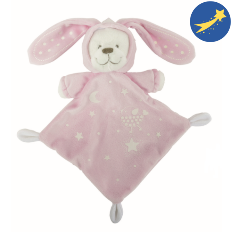  boone glow baby comforter bear rabbit pink white star moon bird 